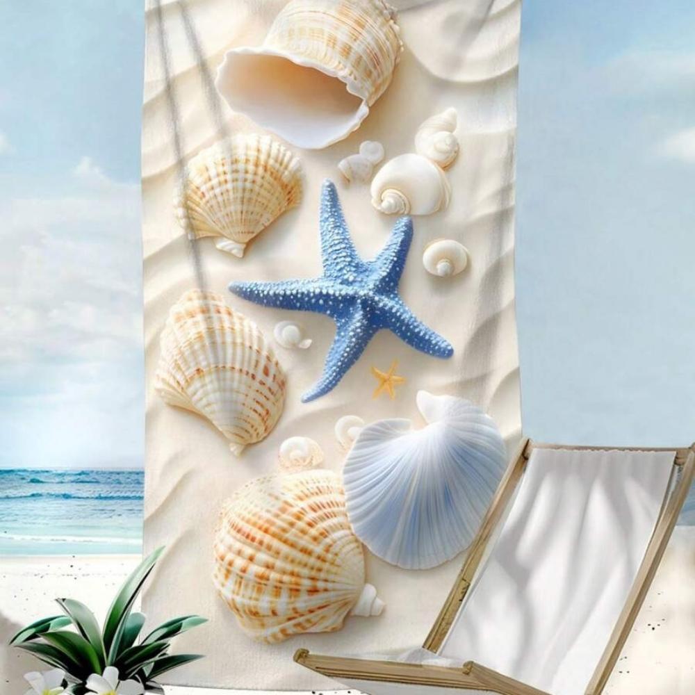 Clear Turquoise Ocean Water Starfish Conch Print Beach Towel Lightweight For Summer Swim Beach Picnic Travel