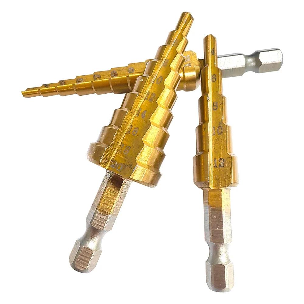 Hexagonal Handle Titanium Plated Ladder Drill Tower Drill Bit Set 3-12/4-12/4-20mm Small Three Piece Set Pocket Hole