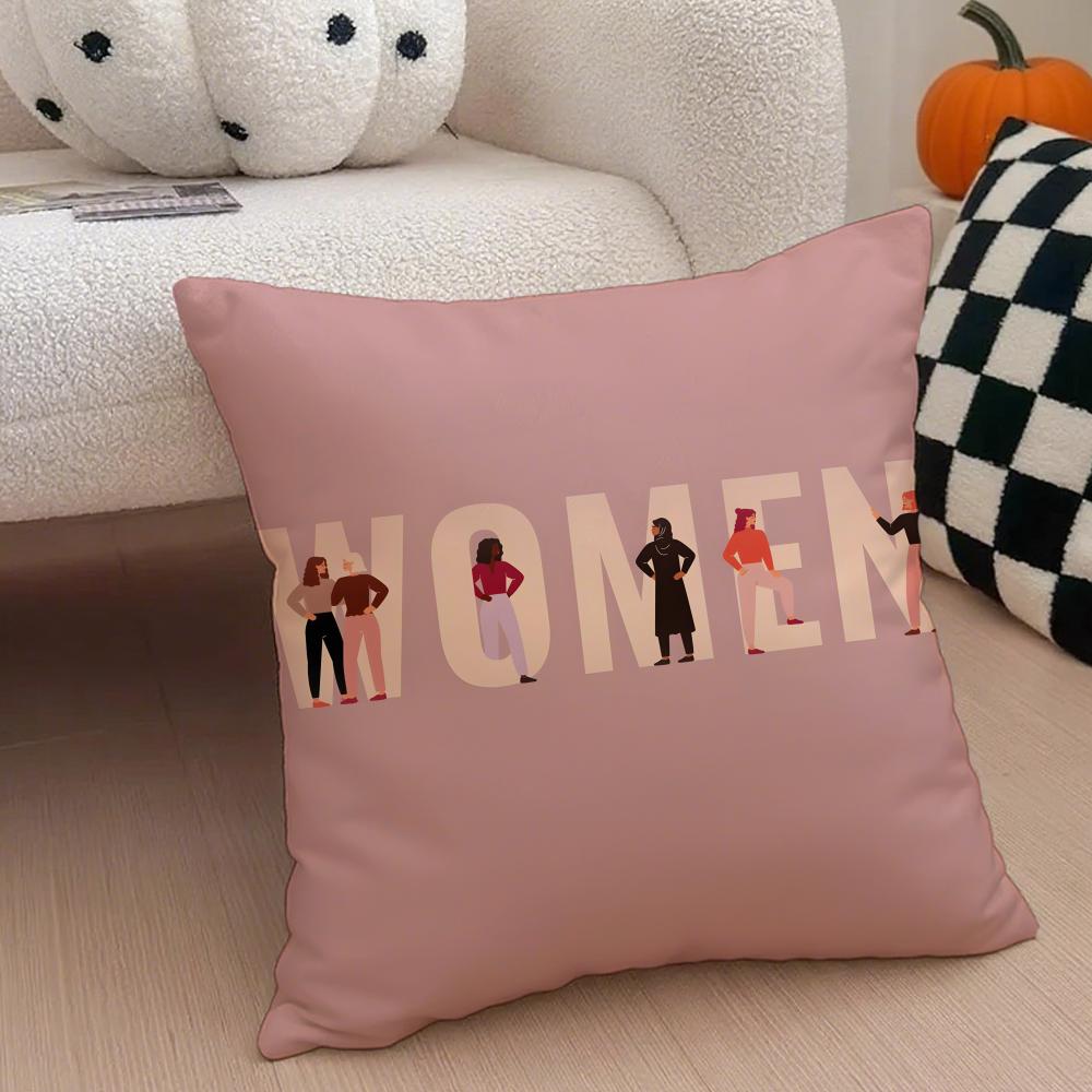 Celebratory Empowering Womens Day Cushion Cover Throw Pillow Cover Hidden Button Durable Polyester Chair Cushion