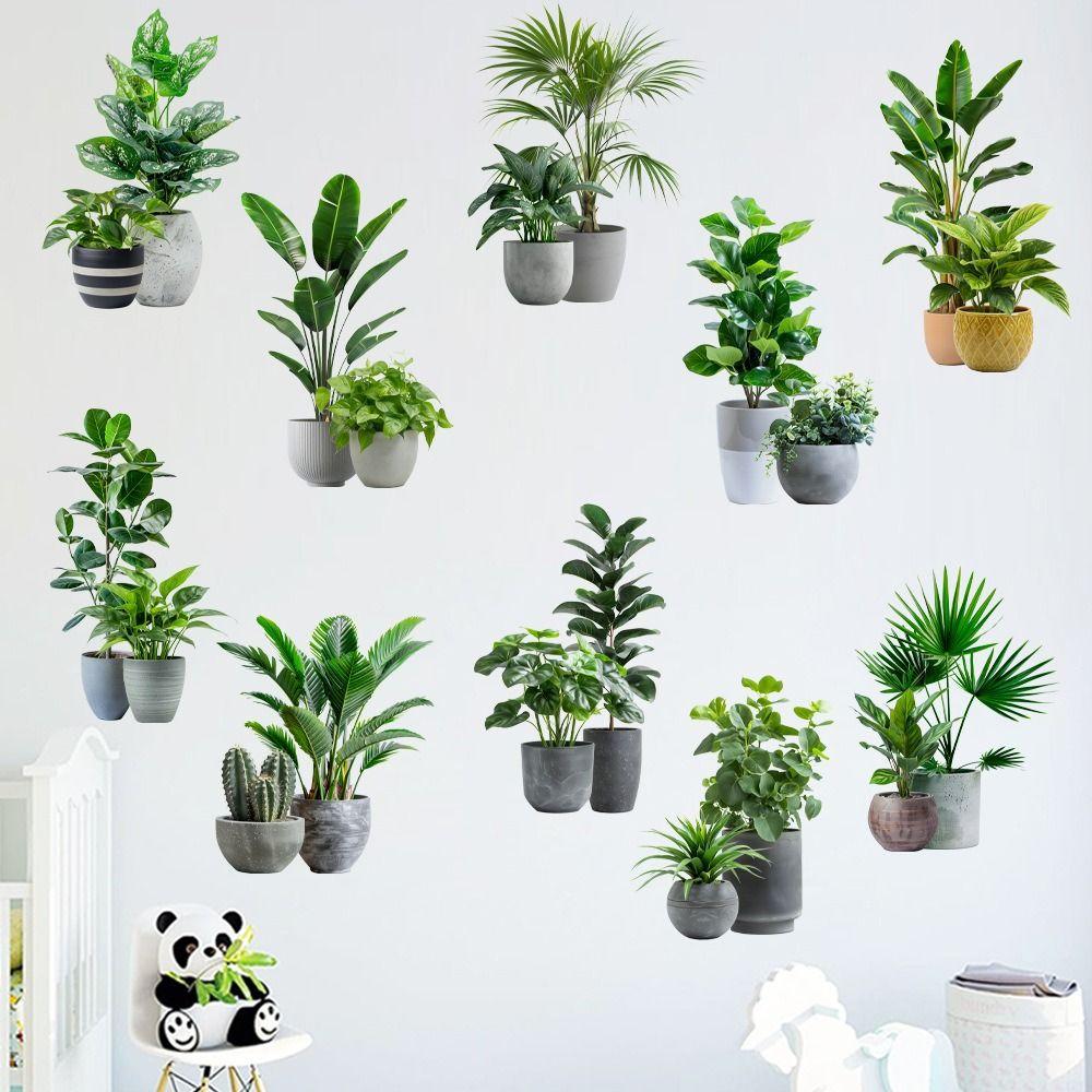 Self-Adhesive Plant Bonsai Wall Stickers Large Size Wall Mural Green Plants Wallpaper Living Room
