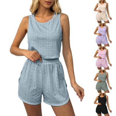 Women's Summer Fashion Sleeveless Vest Top Elastic Waist Shorts Casual Sports Two-piece Set