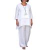 2023 EU & US Women's Cotton Linen Plus Size Casual Irregular Long Sleeve Top & Wide Leg Pants Set