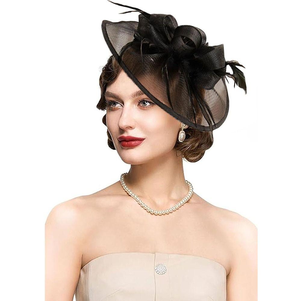 

Charming Flower Feathers Hat Vintage Kentucky Fascinators Hat for Derby Cocktail Wedding рожевий червоний колір