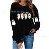 Womens Halloween Sweatshirt Cute Ghost Print Long Sleeve Pullover Casual Top