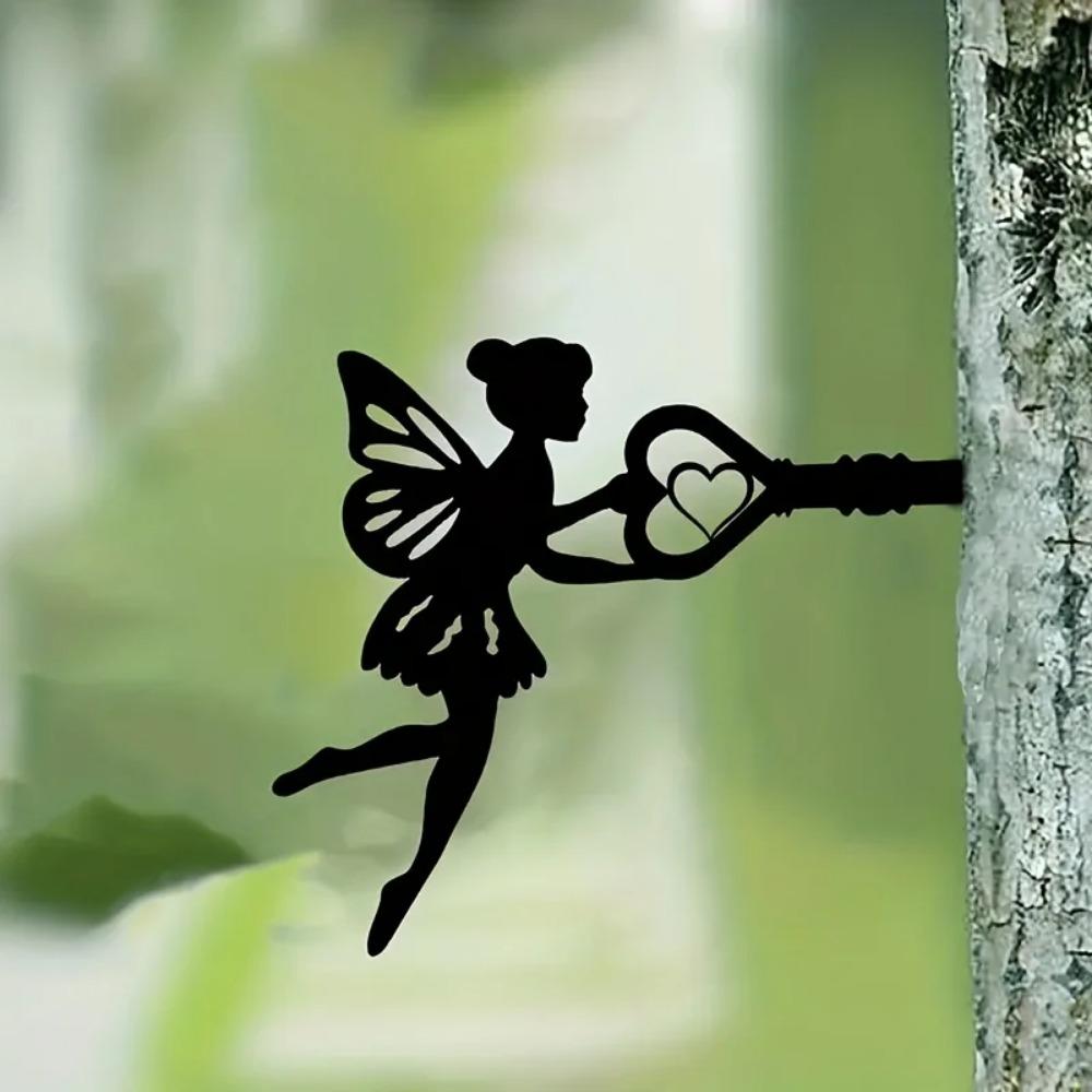1pc Angel On Branch Steel Silhouette – Metal Wall Art for Home, and Patio, Outdoor Statue Stake Decoration, Ideal for Birthdays
