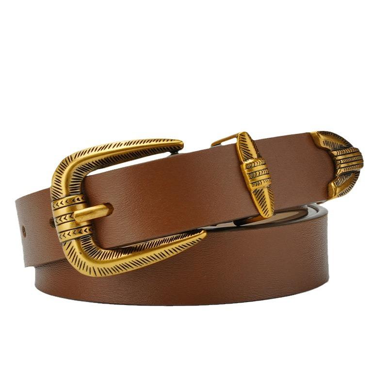 No Interlayer Girls Leather Belt Fashion Pin Buckle Belt Decoration Pure Cowhide Belt Women