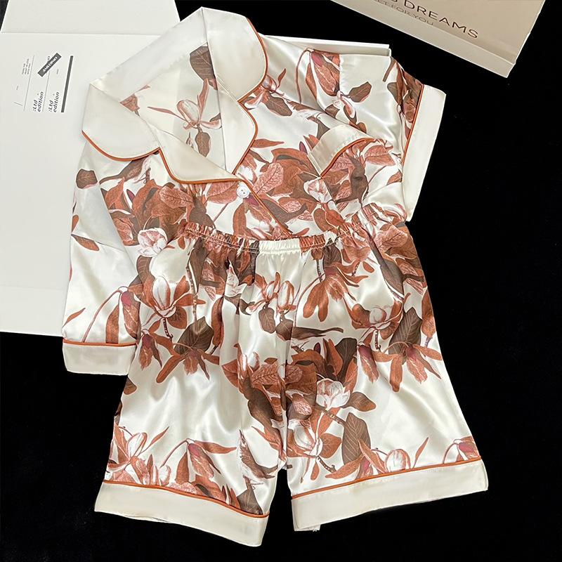 French Retro High-End Sense Full Of Floral Pajamas Women'S Summer Short-Sleeved Shorts Loungewear Suit Can Be Worn Outside