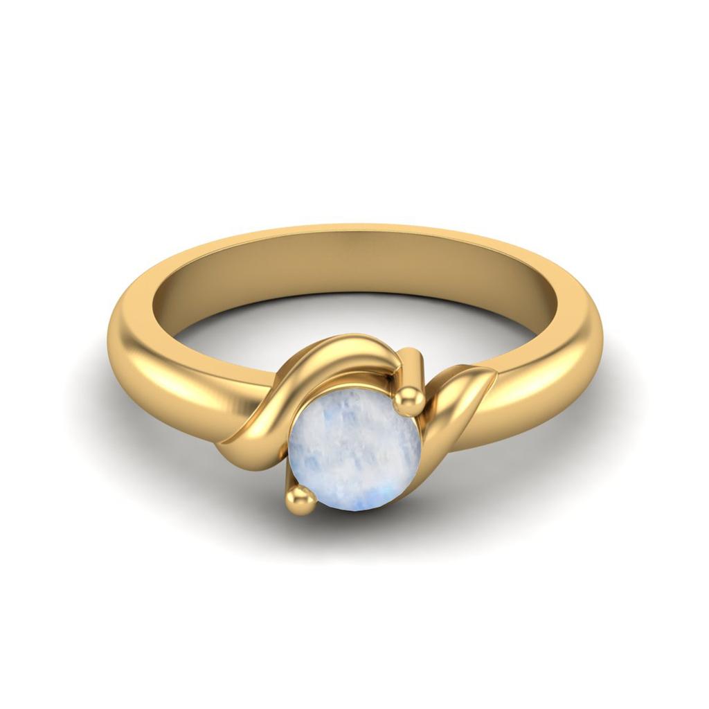 5MM Round Shape Genuine Moonstone 925 Sterling Silver Gold Vemreil Women Promise Ring