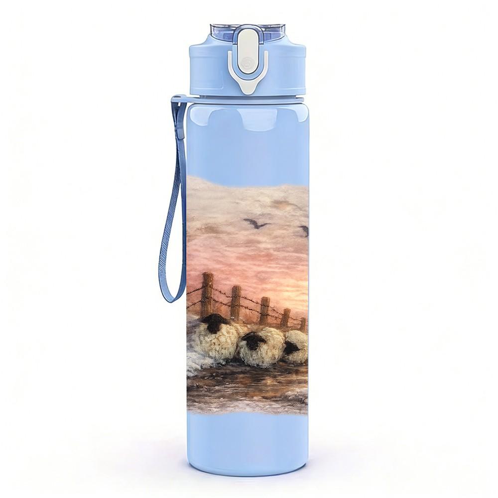 1PC Winter Tree Misty Lake Landscape Print 750ml Color Plastic Sports Water Bottle Leakproof Flip Straw Lid Suitable for Sports Office Home Use