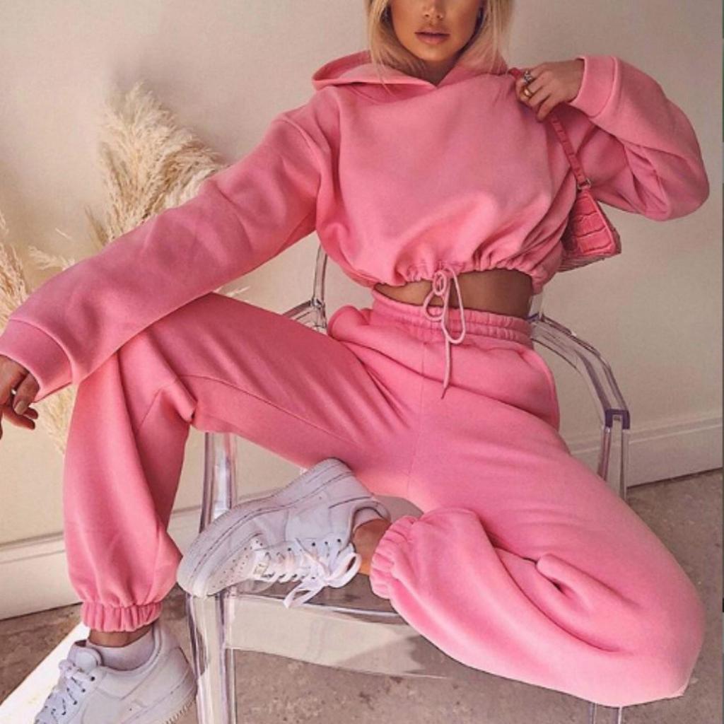 Moda feminina manga comprida esportes casual terno suéter de duas peças