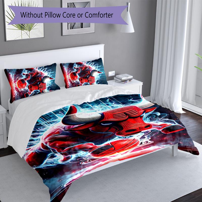 3pcs Chicago Bulls logo Themed Duvet Cover Set, Includes 1 Duvet Cover and 2 Pillowcases,Skin-Friendly&Comfortable Fabric,Suitable Bedding Sets