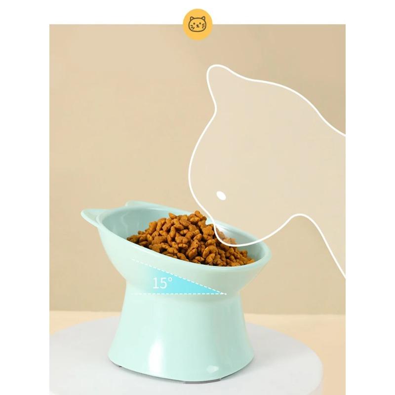 Bol înalt pentru pisici, înclinat, desen animat, protecție pentru gât, anti-răsturnare, din plastic, înălțat pentru a preveni spondiloza cervicală, animal de companie