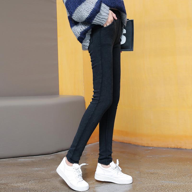 Dámské legíny z imitace džínoviny Zimní flanel Warm Plus Velvet Super elastické kalhoty Plus Size Kalhoty