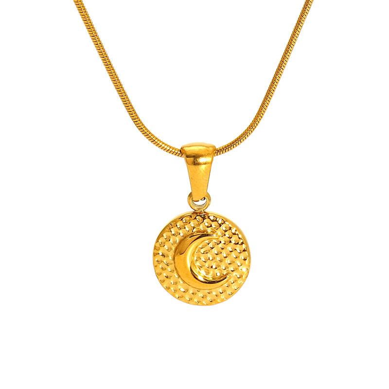 Vintage Premium Smiley Face Sun Flower Moon Stainless Steel Gold Plated Necklace Female Spot