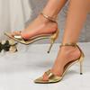 Fashion Luxury Gold Super High Heels Party Sandals Women 2025 Summer Pointed Toe Ankle Strap Sandals Women Sexy Nightclub Dress Shoes