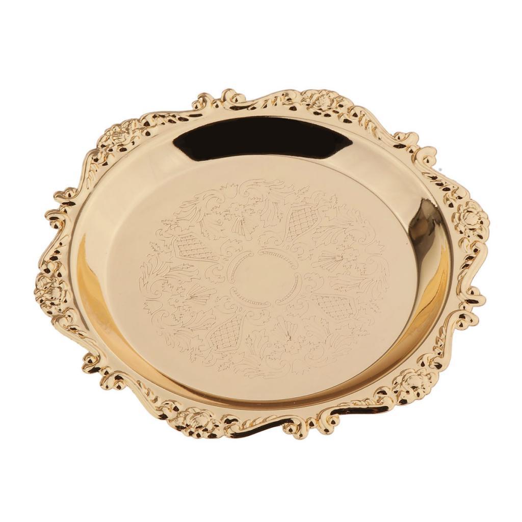4''/6'' Gold Round Metal Fruit Dish Pastry Plate Tea Dessert Serving Tray for Hotel, Restaurant, Home Tableware