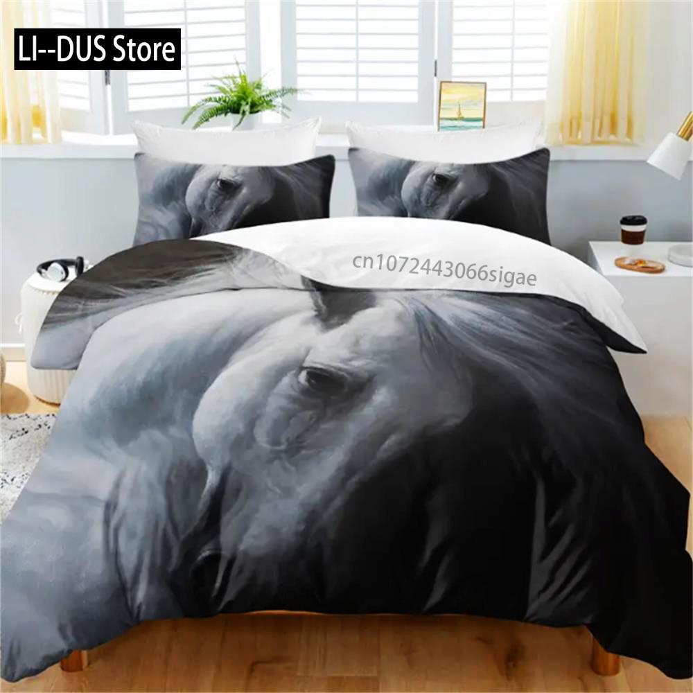 

Comforter Gray Horse Print Bedding Animal Printed 3 Piece With And 2 Pillow Cases Modern Comforter Comforter (quilt)-EU Single(135*200cm)3pcs