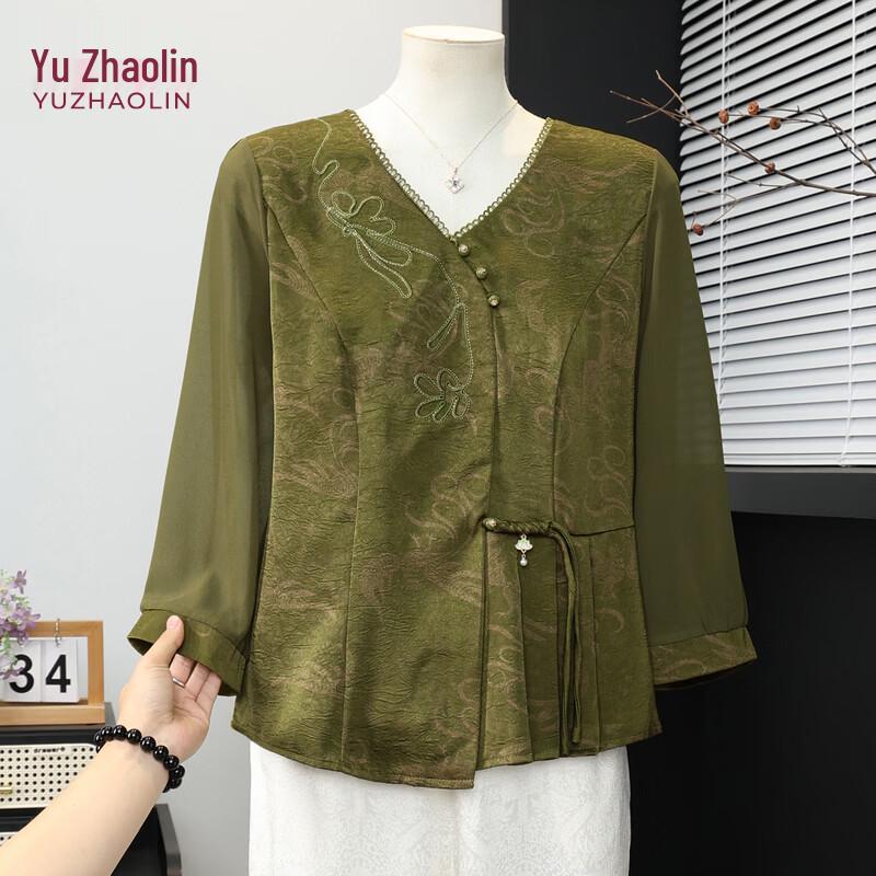 YUZHAOLIN Women s New Chinese Style Mid-Sleeve Blouse 2XL