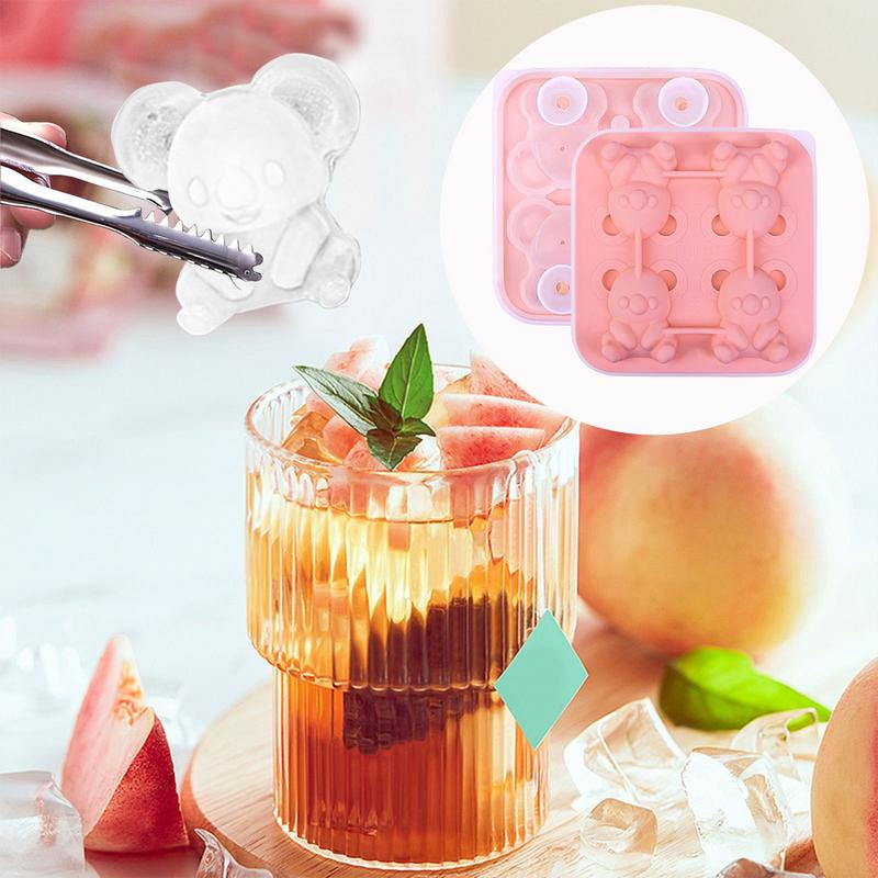 Silicone Ice Trays 4-Grid Bear-Shaped Silicone Trays For Ice Round Molds Household Maker Easy To Demould For Bars Food Freezer