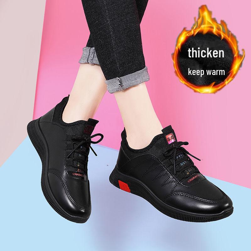 Женские повседневные кожаные туфли 2024 года мягкая подошва универсальные плюс бархат теплый для осенизимы 39 1646₽