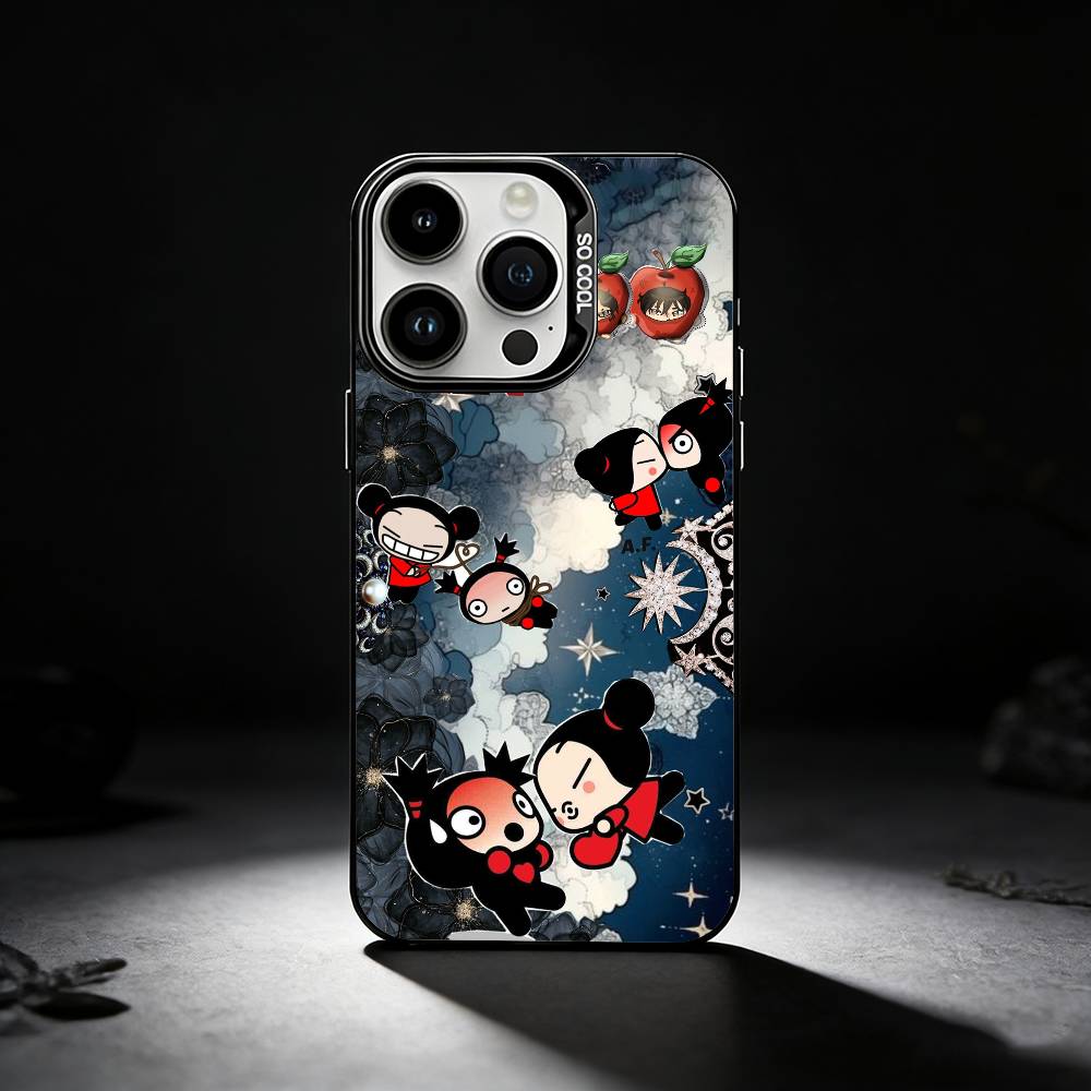 Chinese Doll Pucca And Garu Phone Case For iPhone 17,16,15,14,13,12,11 Plus,Pro Max,XS,Colored silver phone case