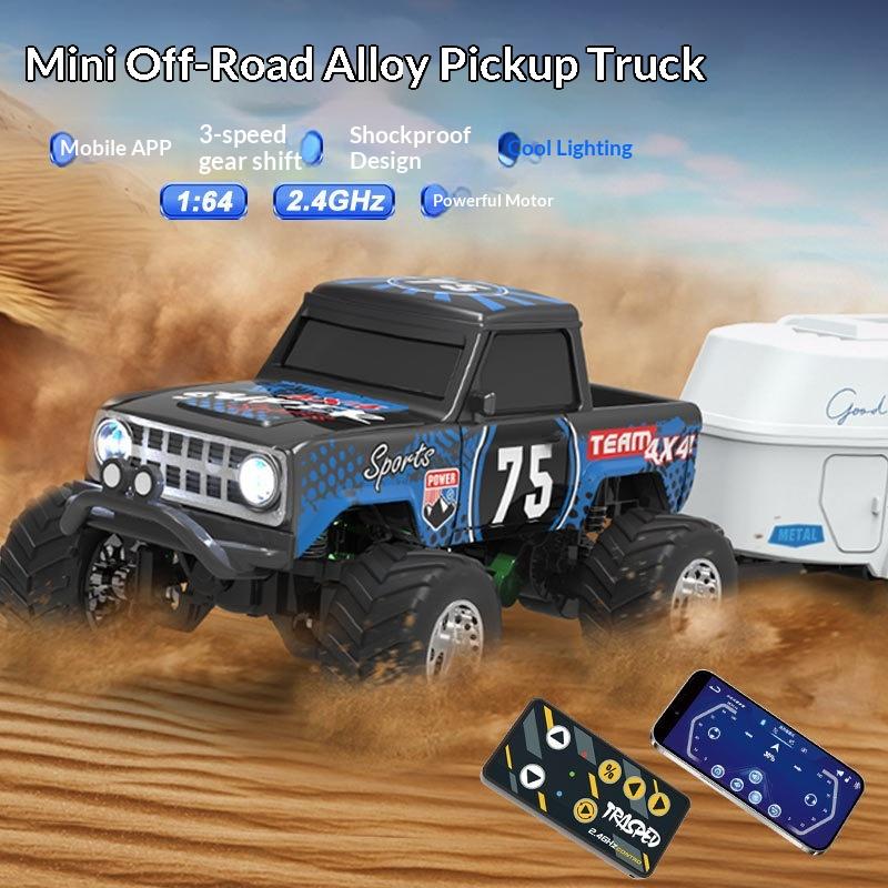 1:64 Mini Alloy RC Off Road Pickup Truck 2.4GHz Bluetooth App Control 3 Speed Shockproof LED Lights Powerful Motor For Kids