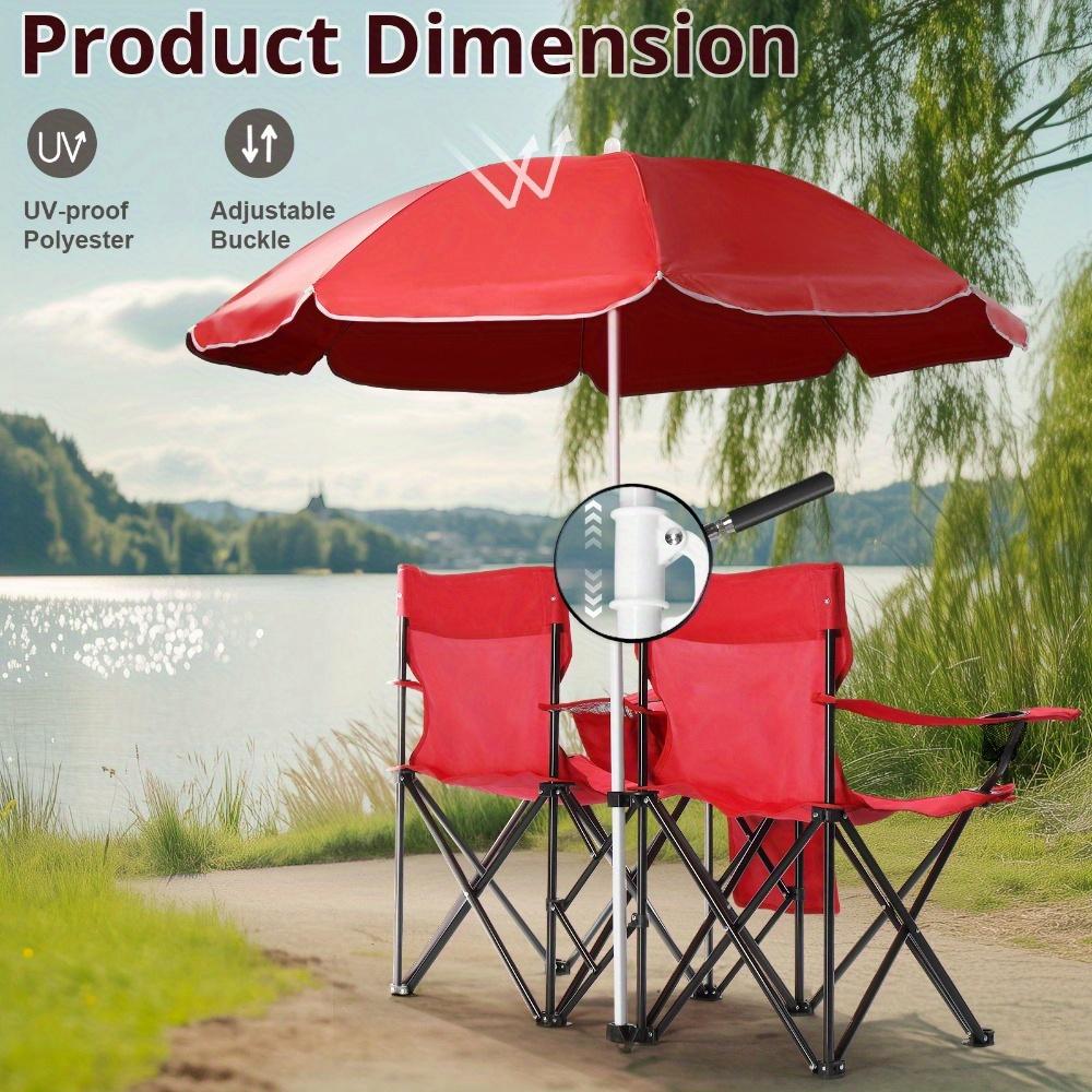 Double Fishing Chair with Umbrella, Oxford Fabric Outdoor Beach Chair, 187.39 lbs Load Capacity for Patio, Beach and Fishing