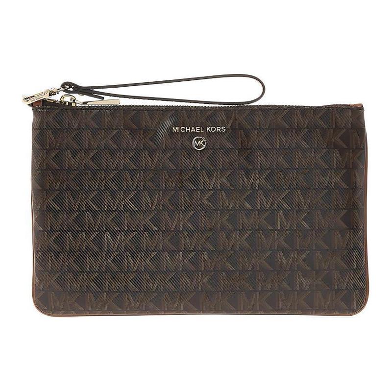 MICHAEL KORS Logo Monogram Calfskin Clutch Women s Chocolate Brown коричневый