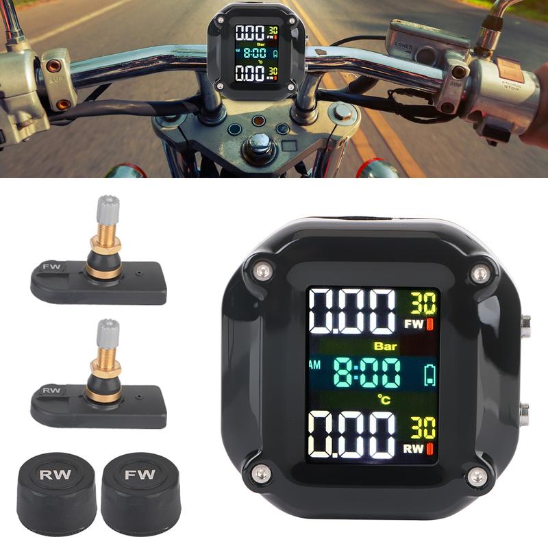 Motorcycle TPMS Tire Pressure Sensors 0-6.6Bar Monitor System High Precise Colorful Display Tyre Tester Motorbike Accessories
