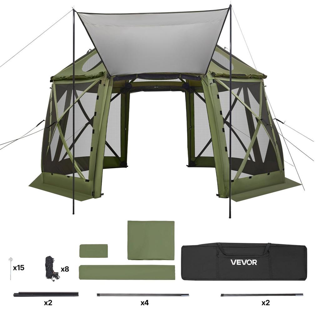 Pop up Gazebo Screen Tent, 3.96 x 3.96 m, 13-Sided Spherical Camping Canopy Tent with Removable Top & Carry Bag, Quick-Set & Bite-Proof, Screen House