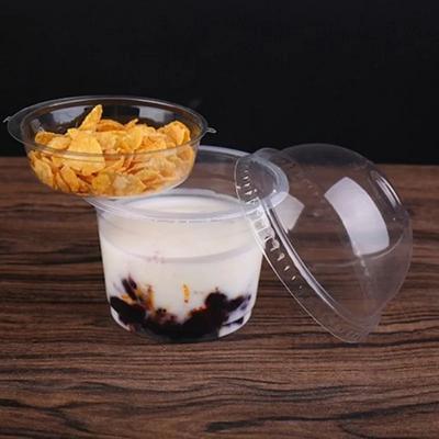 25pcs 250ml Disposable Salad Cup Transparent Plastic Dessert Bowl Container with Lid for Bar Cafe Home (Dome   Hole)