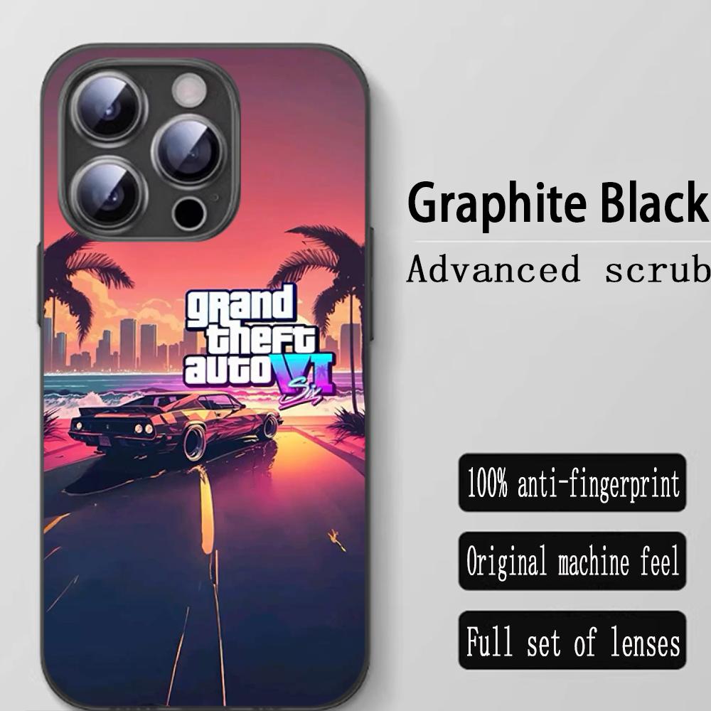 Gta-6 Pattern Design Ins Phone Case For iPhone 16 15 14 13 12 11 X XR XS 8 Plus Mini Pro Max Soft Black Shockproof Cover