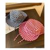Japanese Style Sweet Gingham Basin Cap Adjustable Bucket Hat For Women And Men Soft Cotton Summer Sun Protection