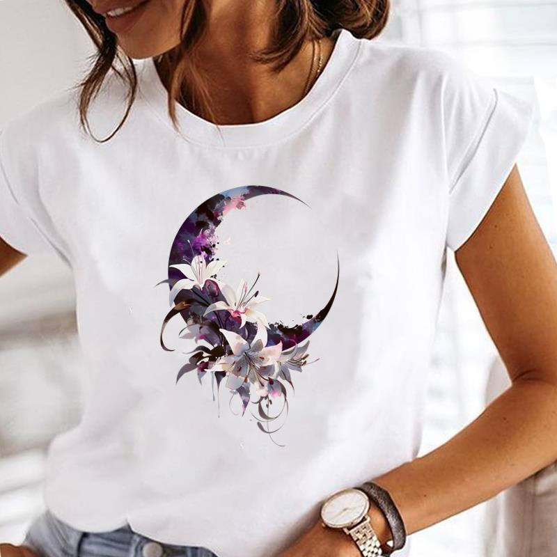 (Asian Size) lovely flower style Printed Tee Women Lady Female Top summer Clothing Casual T Shirt Fashion Graphic Short Sleeve T-shirts