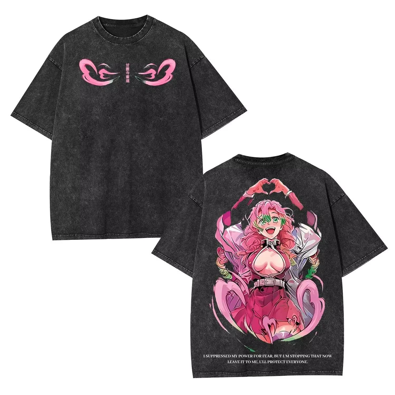 

Japanese anime Demon Slayer Summer for Unisexs New hort Sleeved unisex Washed Tshirt Oversized YK Harajuku Loose shirt M