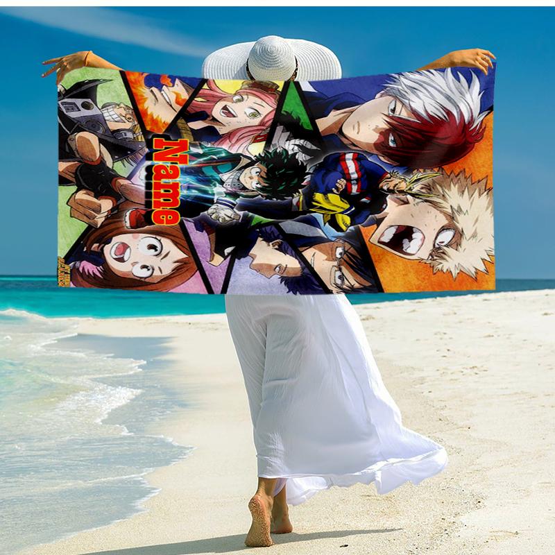 Custom Name Ultra-Soft Beach Towel with My Hero Academia Theme,Ideal for Pool - Camping, Diving - Perfect Travel Essential, Vibrant Beach Towel.