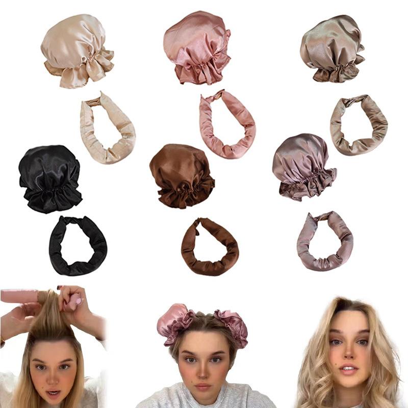4PCS Satin Hair Curler Roller for Heatless Hair Curls Hair Caps Curling Rod Set