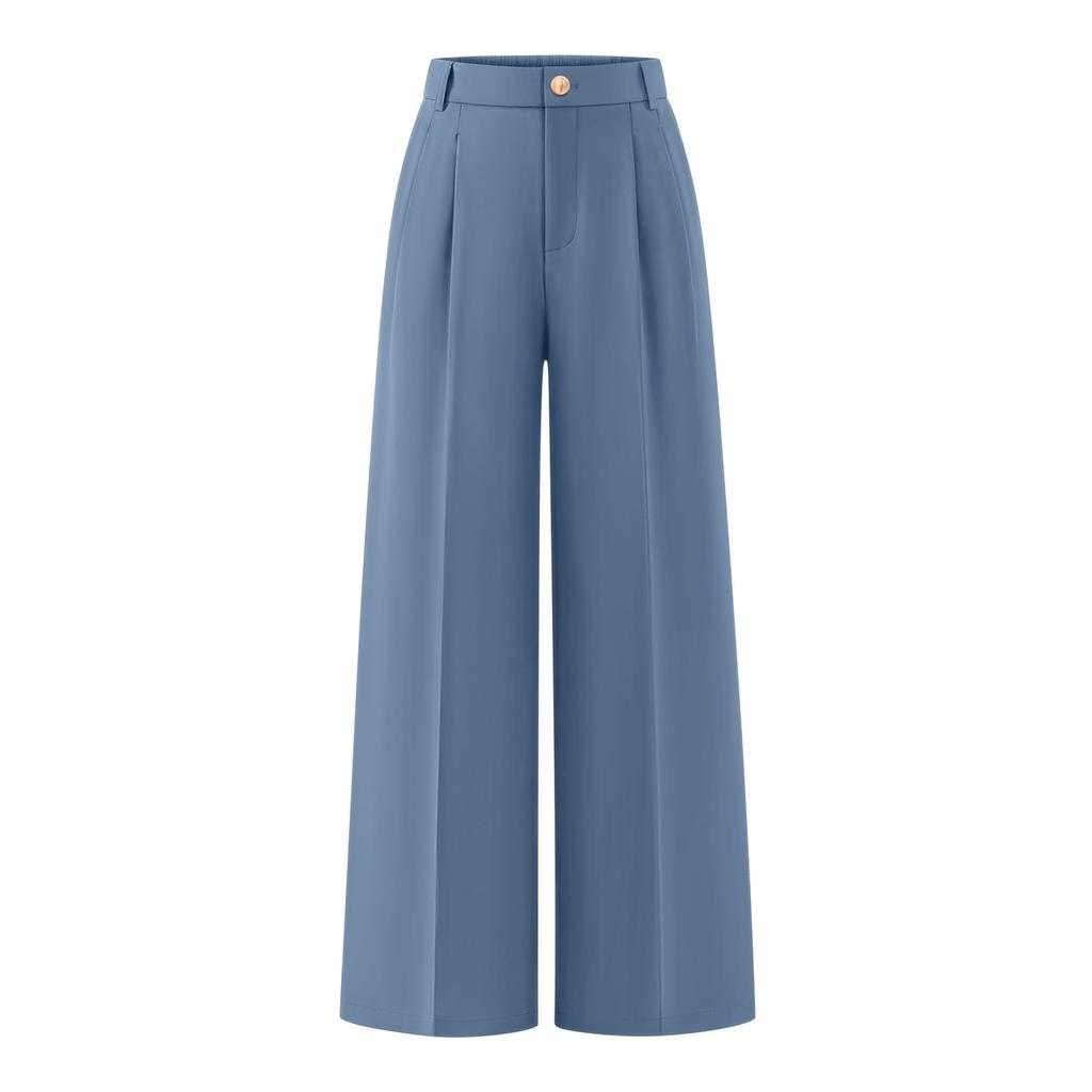 Damskie elastyczne spodnie z wysokim stanem, o swobodnym kroju, z szerokimi nogawkami, długie spodnie, spodnie z kieszeniami