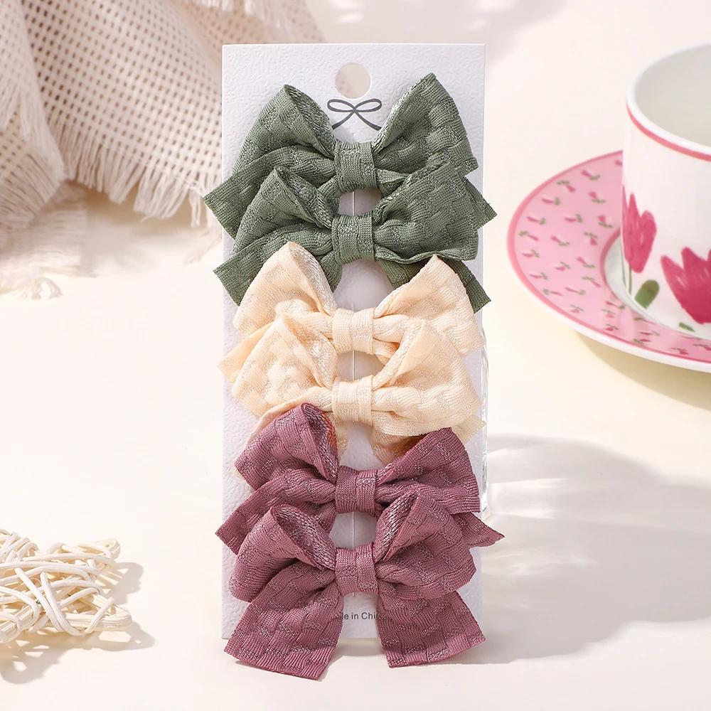 6-10Pcs/set Lattice Hair Bows Hair Clips for Girls Hairpin Handmade Cute Bows Barrettes Headwear Kids Children Hair Accessories