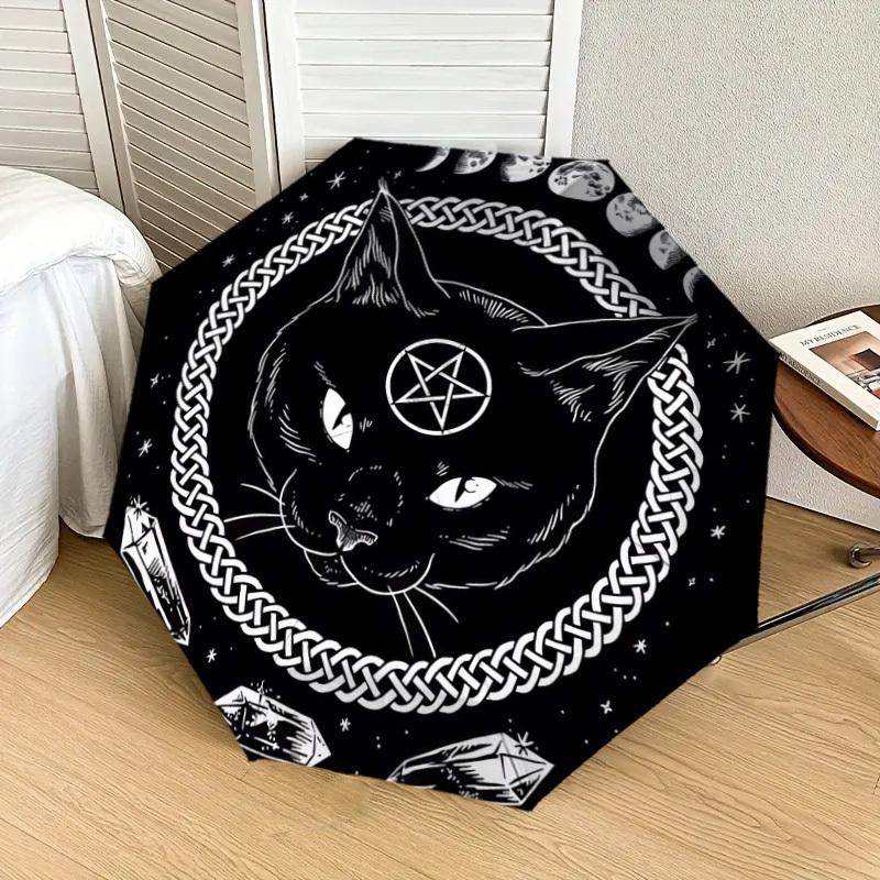 1pc Witchcraft Moon Phase Cat Umbrella with Plastic Handle,Suitable for All Seasons Home Travel Outdoor UmbrellaDD118