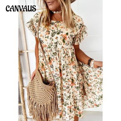 Summer Women's Dress Short-sleeved Round Neck Fashion Sexy Print Dresses