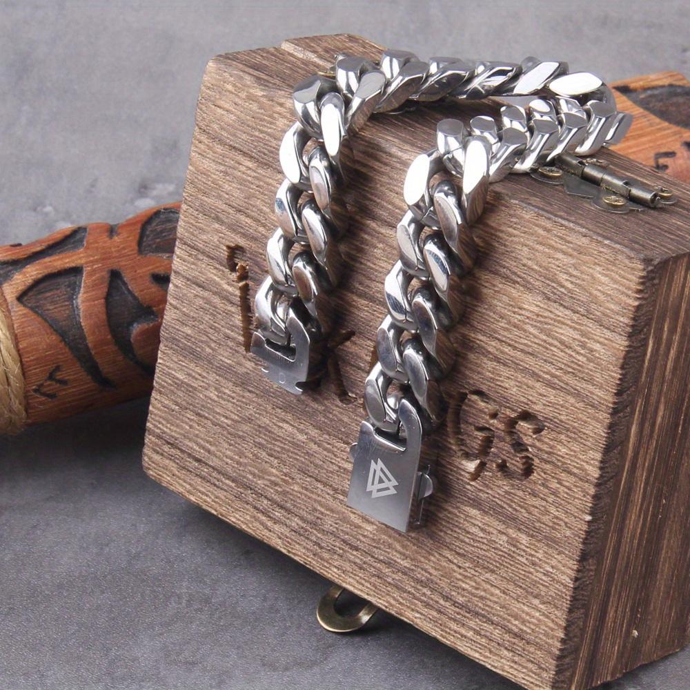 Never Fade 316L Stainless Steel Viking Men's Bracelet Blank Punk Edge Cuban Chain Bracelet