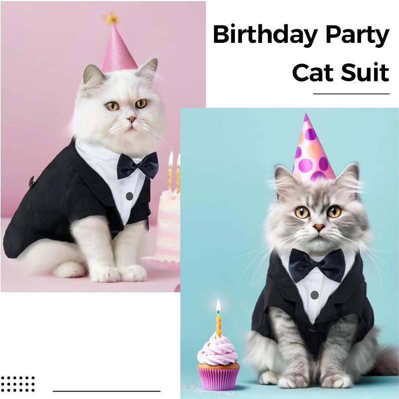 Pet Formal Tuxedo Suit With Bow Tie Classic Black Tailcoat Wedding Party Costume For Cats Small Dogs Photo Shooting Outfit