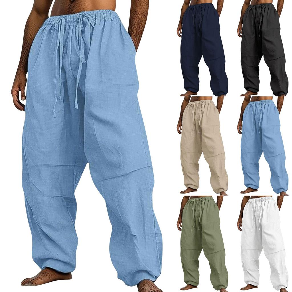 Men's Fashion Casual Solid Color Trousers Drawstring Trousers With Pockets