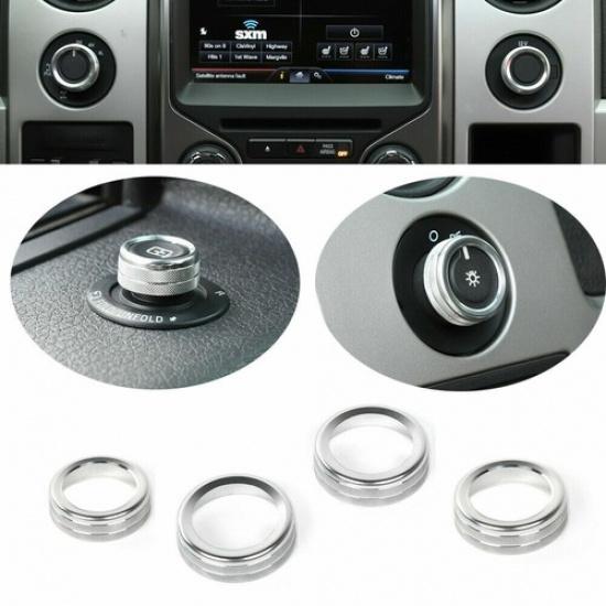 4pcs Headlight 4WD Switch Cover Control Knob Ring Trim Bezel for Ford F150 09-14