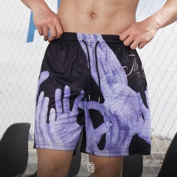 Męskie spodenki z siateczki oddychające GYM Koszykówka Bieganie Szybkoschnące spodenki Baggy Flame Print Modne spodenki Letnie spodenki