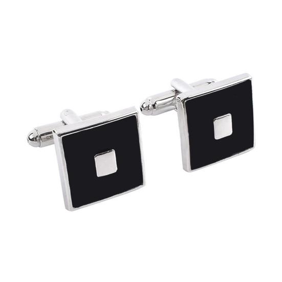 1 Pair Cufflinks Smooth Polished Style Hollow Surface French Twist Round Square 5