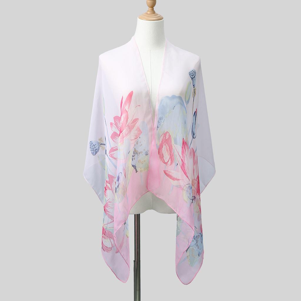 New Qiaoqisha Silk Scarf Women In Spring Summer Autumn Flower Printed Sunscreen Winter Versatile Fashion Color Long