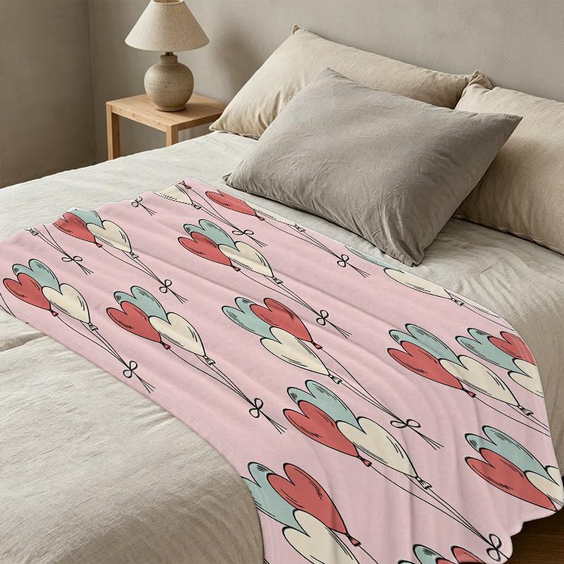 Thick Warm Flannel Throw Blanket - Soft Cozy Skin-friendly Heart Balloon Pattern, Ideal for Guest Room Single, Home Decor, Christmas & Halloween