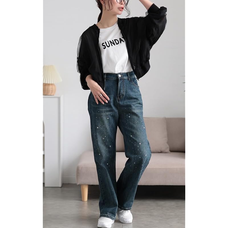 [Gold Japan] large size ladies outer blouson jacket long sleeve tulle Sheer cropped Spring coordination spring summer autumn mnfk-258112 4L black